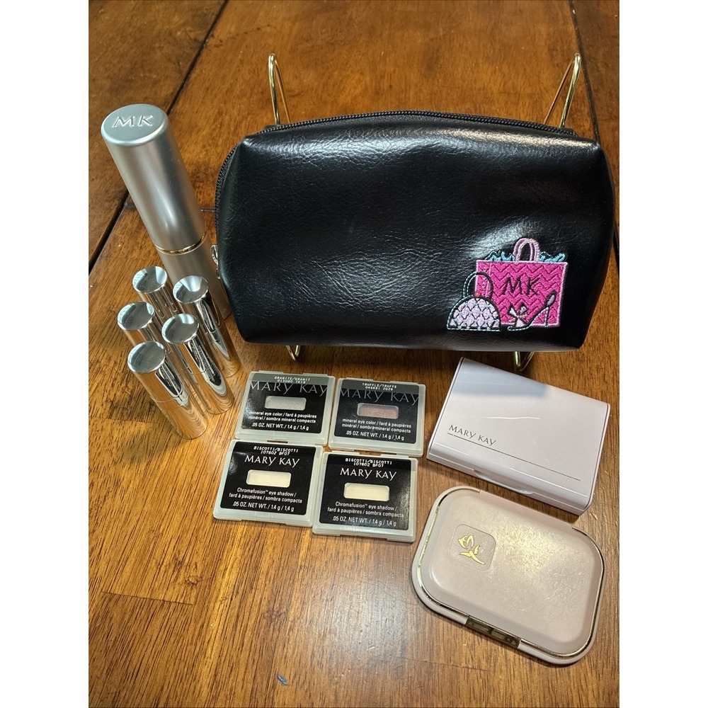 Mary Kay Lot 13 items Makeup Bag, 2 Compacts, Travel Brushes, Eyeshadow